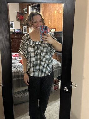 Madewell gingham floral embroidered blouse